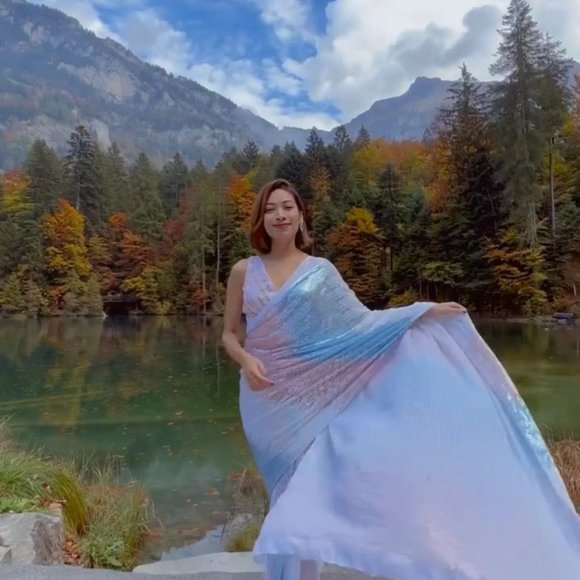 INDIAN PAKISTANI WEDDING DESIGNER SAREE BLOUSE NEW SARI BOLLYWOOD PARTY WEAR - Picture 4 of 6